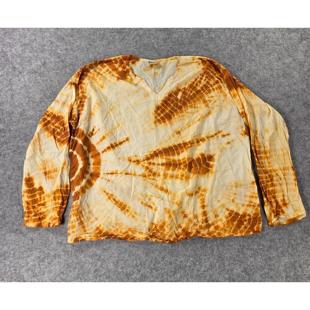 Belma Tunic Top Womens OS Multicolor Tie Dye Split V Neck Side Slit Long Sleeve